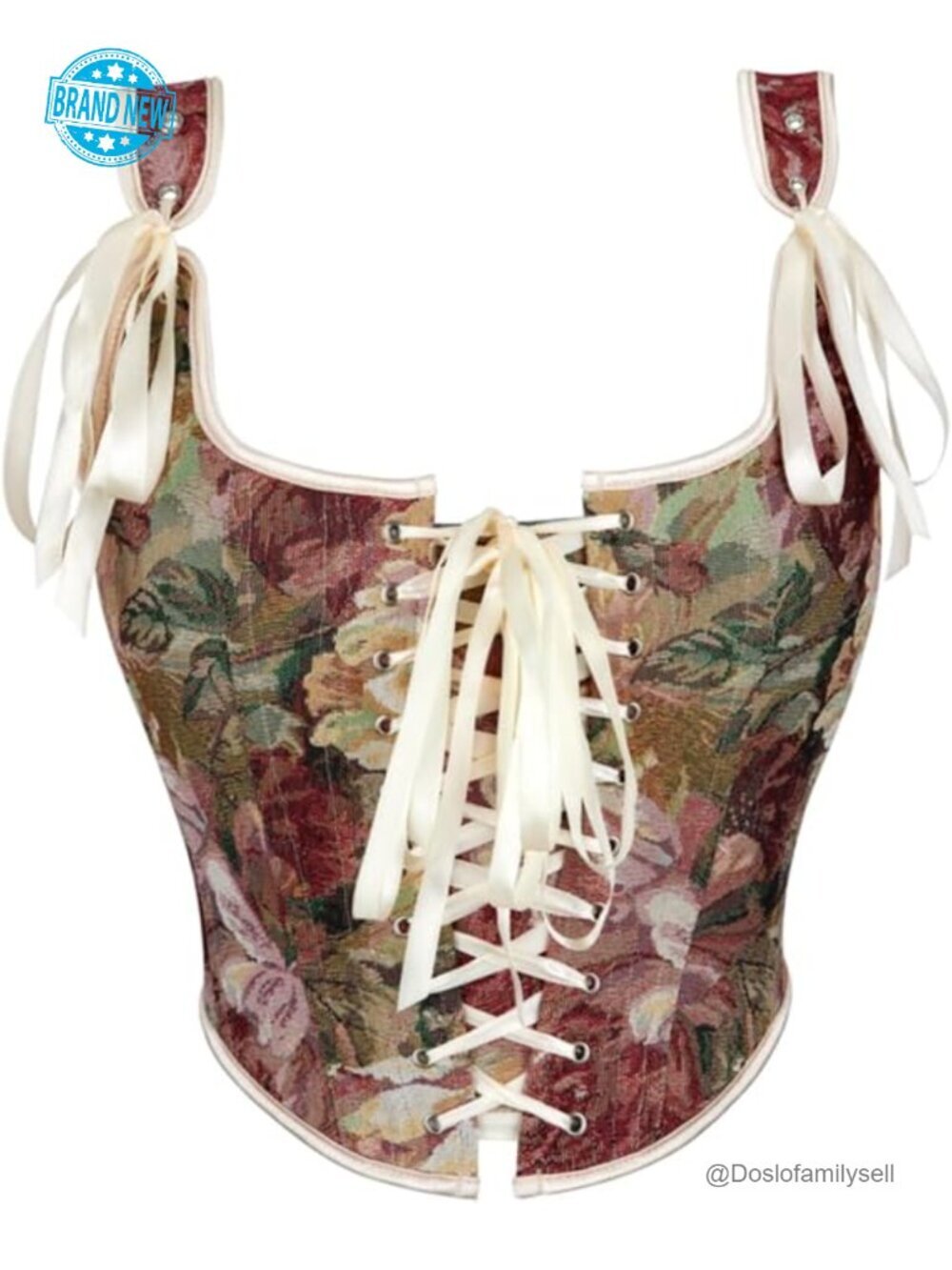 Vintage Floral Lace Up Corset Top, Renaissance Bustier Bodice, Front Strap,